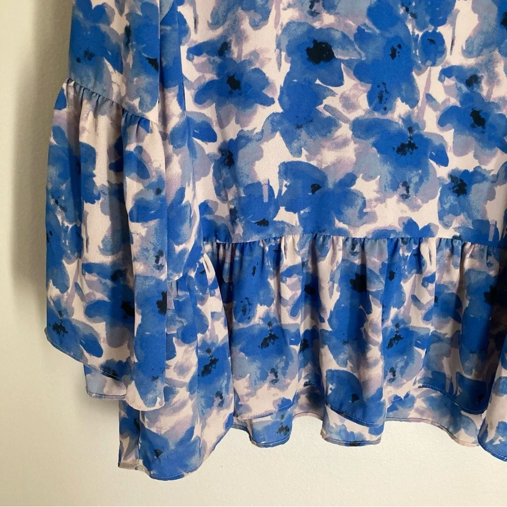 J. Crew Blue & White Floral Peplum Sleeve Blouse